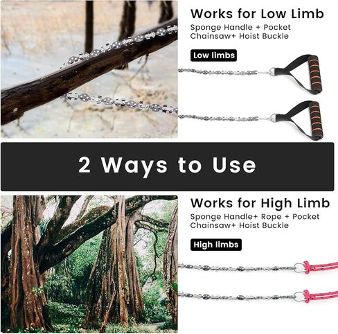 منشار جيب POYICGS - منشار حبل يدوي لأطراف الأشجار عالي الوصول مقاس 53 بوصة، منشار يدوي 70 سنًا، قاطع أطراف الأشجار، منشار سلسلة للتخييم والبقاء على قيد الحياة من أجل قطع سريع وسهل in Kuwait