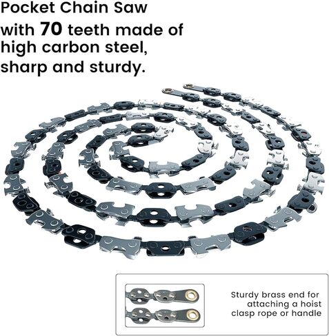 منشار جيب POYICGS - منشار حبل يدوي لأطراف الأشجار عالي الوصول مقاس 53 بوصة، منشار يدوي 70 سنًا، قاطع أطراف الأشجار، منشار سلسلة للتخييم والبقاء على قيد الحياة من أجل قطع سريع وسهل in Kuwait