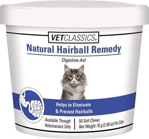 مكمل مساعدة كرات شعر القطط من فيت كلاسيكس - مكمل صحي للحيوانات الأليفة لكرات شعر القطط - يشمل اليقطين، قشر السيليوم - مضغ ناعم 50 قيراط. in Kuwait