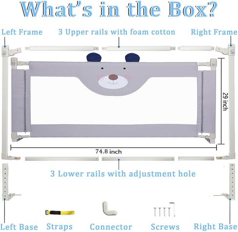 قضبان سرير RDHOME مقاس 54 بوصة للأطفال الصغار حاجز حماية لسرير الأطفال طويل القامة، واقيات سرير آمنة قابلة للطي للرفع الرأسي تناسب سرير كامل الحجم (جانب واحد) in Kuwait