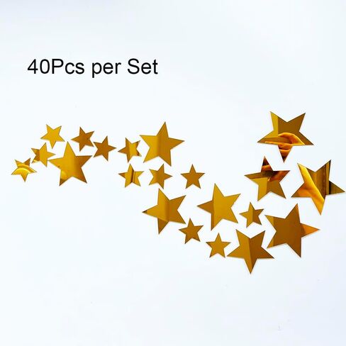 40Pcs Silver Stars Acrylic Mirror Wall Stickers with Adhesive Art Decal Satin Paper Baby Kids Bedroom Home DIY Decor Removable Stickers (Silver Stars) in Kuwait