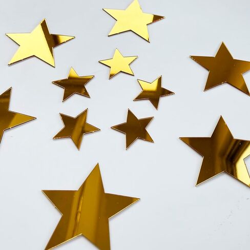 40Pcs Silver Stars Acrylic Mirror Wall Stickers with Adhesive Art Decal Satin Paper Baby Kids Bedroom Home DIY Decor Removable Stickers (Silver Stars) in Kuwait