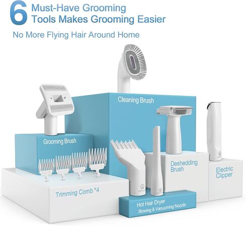 مجموعة العناية بالكلاب من باوهاوس، شفط 99% لازالة شعر الحيوانات الاليفة 6 في 1 مع كوب غبار بسعة كبيرة 4 لتر، ماكينة حلاقة وتشذيب الكلاب والقطط المتساقطة in Kuwait