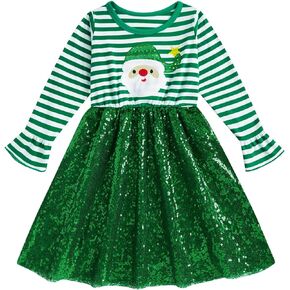 Vieille Toddler Baby Girls Christmas Dress Santa Claus Sequin Sparkly Kids Princess Party Dress 2-6 Years