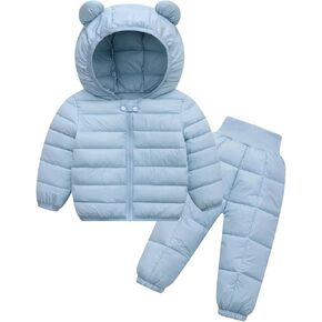 Happy Cherry Baby Boys Girls Two Piece Snowsuit Winter Hooded Puffer Down Jacket and Elastic Waist Snow Pants Sets