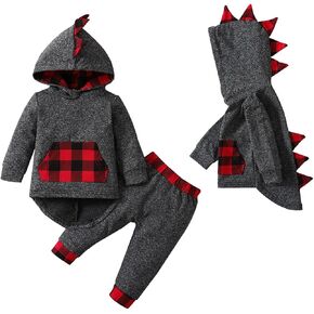 Toddler Infant Baby Boy Clothes Outfit Plaid Fall Winter Clothes Long Sleeve Hoodie Tops Sweatshirt Pants Outfit Set in Kuwait