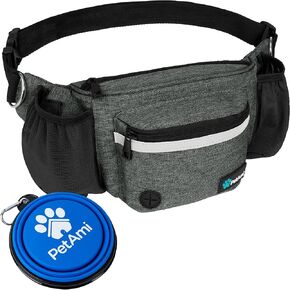 PetAmi Dog Fanny Pack، حقيبة علاج للمشي للكلاب، والتدريب، وموزع أكياس الفضلات، وحامل زجاجة مياه، ووعاء قابل للطي، وحزام خصر لعلاج الحيوانات الأليفة للمشي لمسافات طويلة، والجري، والكيبلز (أسود) in Kuwait