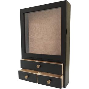 JUTSTJUKO إطار صندوق الظل 11 × 16 بوصة، 3 أدراج قابلة للحمل، صندوق ظل خشبي، حقيبة عرض بخط خلفي، لعرض الصور، والميداليات، وباقة على الحائط أو سطح الطاولة (أبيض)