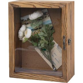 MyGift 11 x 14 Rustic Burnt Wood Wall Mounted Shadow Box Frame Cabinet with Clear Acrylic Paneled Cursive Hinged Door Home Word Decal