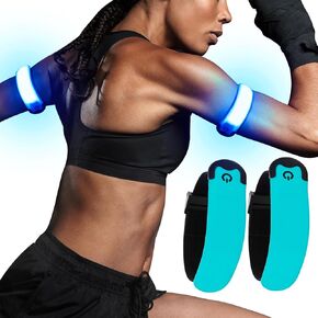 Visiklit Running Lights for Runners, Reflective LED Arm Bands Rechargeable (2 Pack) Adjustable Wristband Night Safe Walking Light, High Visibility Running Gear for Joggers Bikers Walkers