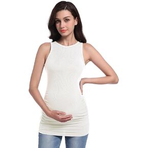 V VOCNI Maternity Tank Tops Women's Sleeveless Racerback High Neck Casual Ribbed Fitted Tops Cami Top Shirt Pregnancy Tee