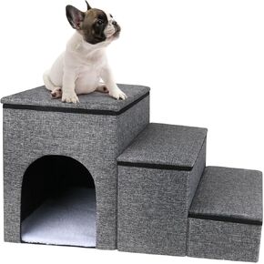 petizer Dog Stairs for Small Dogs, Foldable Dog Stairs with Storage Box, Adjustable Height Steps to Get on Couch or Bed, for Cats Puppy and Dogs, Gray in Kuwait