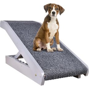Voraiya®Dog Stairs -Thickened Solid Wood, Dog Ramps for Small Dogs, Pet Stairs -5 Levels with Adjustable Height, Non Slip Portable Folding, Supports up to 120 lbs, Pet Ramps for High Beds, Sofa, Car in Kuwait