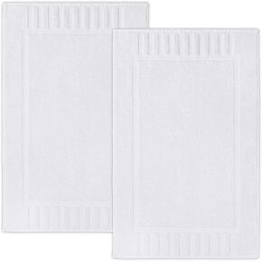 White Classic Luxury Bath Mat Floor Towel Set - Absorbent Cotton Hotel Spa Shower/Bathtub Mats [Not a Bathroom Rug] 22"x34" | 2 Pack | White