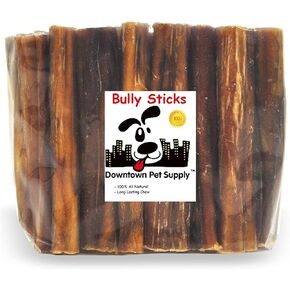 Downtown Pet Supply - Bully Sticks for Dogs - Dog Dental Treats & Rawhide-Free Dog Chews - Dog Treats with Protein, Vitamins & Minerals- Natural Beef Sticks - 4-5 in - 1 lb