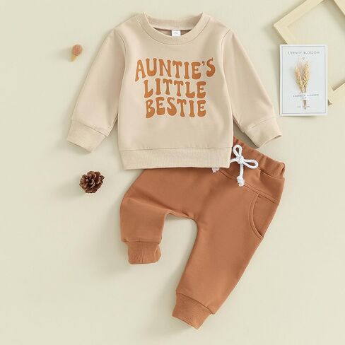 Meiweileya Infant Toddler Baby Girl Boy Fall Winter Clothes Long Sleeve Funny Letters Sweatshirt Pullover Tops Pants Set in Kuwait