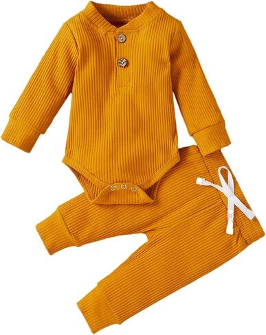 CIYCUIT Newborn Baby Boy Clothes Ribbed Knit Long Sleeve Bodysuit Pants 2-Piece Fall Winter Outfits in Saudi Arabia