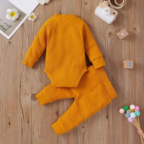 CIYCUIT Newborn Baby Boy Clothes Ribbed Knit Long Sleeve Bodysuit Pants 2-Piece Fall Winter Outfits in Saudi Arabia