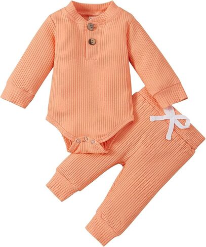 CIYCUIT Newborn Baby Boy Clothes Ribbed Knit Long Sleeve Bodysuit Pants 2-Piece Fall Winter Outfits in Saudi Arabia