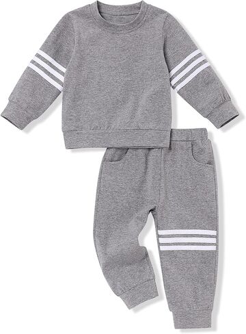 oklady Toddler Boy Clothes Stripe Long Sleeve T-Shirt Tops Sweatsuit Pants Sets Fall Winter Baby Boy Clothes in Saudi Arabia
