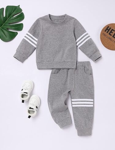 oklady Toddler Boy Clothes Stripe Long Sleeve T-Shirt Tops Sweatsuit Pants Sets Fall Winter Baby Boy Clothes in Saudi Arabia