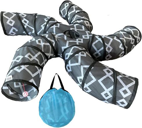 Katdad 5-Way Cat Tunnel with Bag - Fun Cat Toys - Dog Tunnel, Rabbit Tunnel or Ferret Tunnel - Mid-Century Design in Kuwait