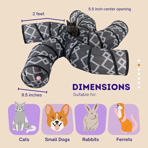 Katdad 5-Way Cat Tunnel with Bag - Fun Cat Toys - Dog Tunnel, Rabbit Tunnel or Ferret Tunnel - Mid-Century Design in Kuwait