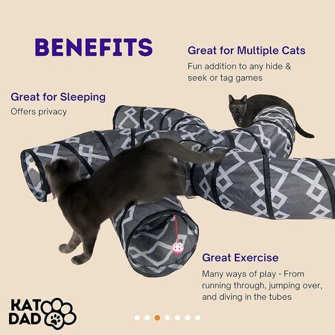 Katdad 5-Way Cat Tunnel with Bag - Fun Cat Toys - Dog Tunnel, Rabbit Tunnel or Ferret Tunnel - Mid-Century Design in Kuwait