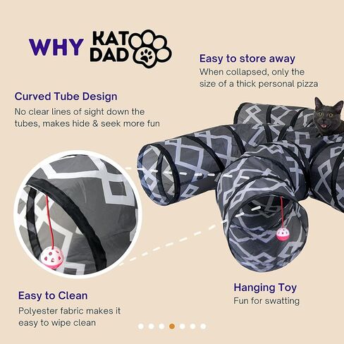 Katdad 5-Way Cat Tunnel with Bag - Fun Cat Toys - Dog Tunnel, Rabbit Tunnel or Ferret Tunnel - Mid-Century Design in Kuwait