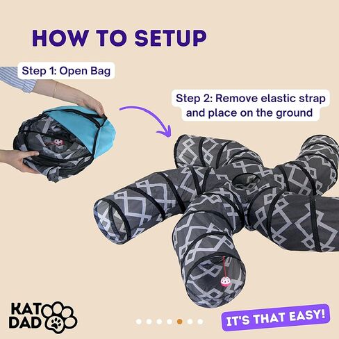 Katdad 5-Way Cat Tunnel with Bag - Fun Cat Toys - Dog Tunnel, Rabbit Tunnel or Ferret Tunnel - Mid-Century Design in Kuwait