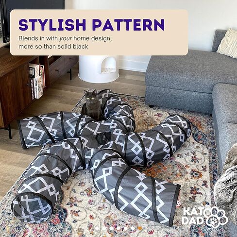 Katdad 5-Way Cat Tunnel with Bag - Fun Cat Toys - Dog Tunnel, Rabbit Tunnel or Ferret Tunnel - Mid-Century Design in Kuwait