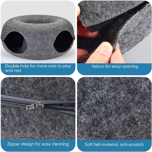 كهف بيكابو للقطط من بيتيزر مقاس 24 بوصة، سرير نفق كبير للقطط للقطط الداخلية، بيت قطط مستدير قابل للفصل لمخبأ القطط، نفق دونات للقطط قابل للغسل للقطط المتعددة والقطط الكبيرة (24 بوصة، رمادي فاتح) in Kuwait