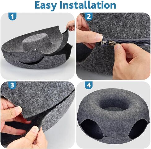 كهف بيكابو للقطط من بيتيزر مقاس 24 بوصة، سرير نفق كبير للقطط للقطط الداخلية، بيت قطط مستدير قابل للفصل لمخبأ القطط، نفق دونات للقطط قابل للغسل للقطط المتعددة والقطط الكبيرة (24 بوصة، رمادي فاتح) in Kuwait