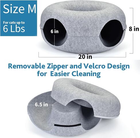 كهف بيكابو للقطط من بيتيزر مقاس 24 بوصة، سرير نفق كبير للقطط للقطط الداخلية، بيت قطط مستدير قابل للفصل لمخبأ القطط، نفق دونات للقطط قابل للغسل للقطط المتعددة والقطط الكبيرة (24 بوصة، رمادي فاتح) in Kuwait