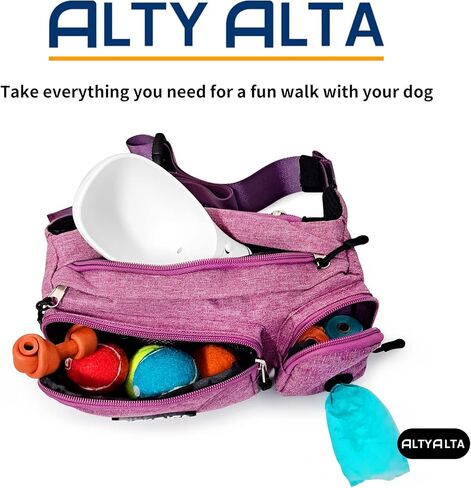ALTYALTA EZ Dog Walking Fanny Pack، حقيبة علاج تدريب الكلاب، سهلة المشي مع الكلاب، حقيبة حزام وموزع أكياس النفايات (مزيج أسود) in Kuwait