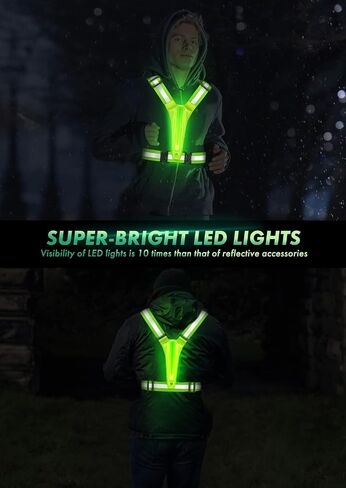 Fokia Kunbio LED Reflective Running Vest Gear,Light Up Vest Runners Night Walking USB Rechargeable,Up to 11hrs Light with Adjustable Waist/Shoulder for Women Men Kids in Kuwait