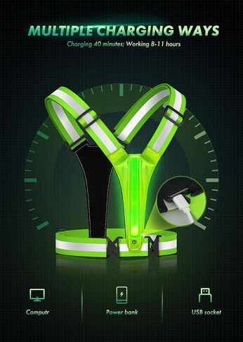 Fokia Kunbio LED Reflective Running Vest Gear,Light Up Vest Runners Night Walking USB Rechargeable,Up to 11hrs Light with Adjustable Waist/Shoulder for Women Men Kids in Kuwait