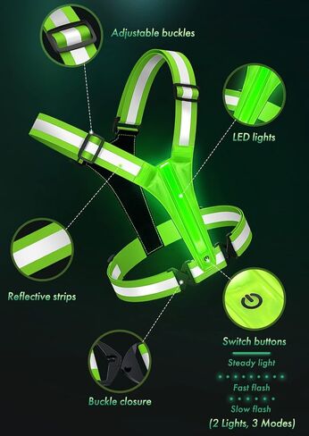 Fokia Kunbio LED Reflective Running Vest Gear,Light Up Vest Runners Night Walking USB Rechargeable,Up to 11hrs Light with Adjustable Waist/Shoulder for Women Men Kids in Kuwait