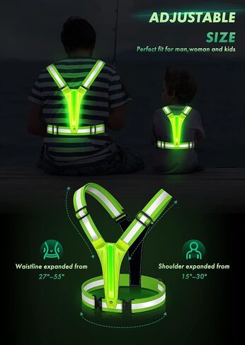 Fokia Kunbio LED Reflective Running Vest Gear,Light Up Vest Runners Night Walking USB Rechargeable,Up to 11hrs Light with Adjustable Waist/Shoulder for Women Men Kids in Kuwait