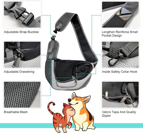 Pet Dog Sling Carrier, Breathable Mesh Adjustable Puppy Sling Carrier Hand Free for Small Dog Cat, M, Rose in Kuwait