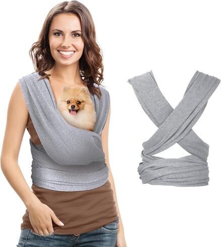 Dog Sling Carriers, Cat Wrap Carrier Chest, Front Facing Dog Sling, Hands Free, Size Adjustable, Soft Cotton, Swaddle Bag for Outdoor(Light Grey) in Kuwait
