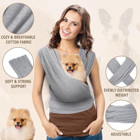 Dog Sling Carriers, Cat Wrap Carrier Chest, Front Facing Dog Sling, Hands Free, Size Adjustable, Soft Cotton, Swaddle Bag for Outdoor(Light Grey) in Kuwait