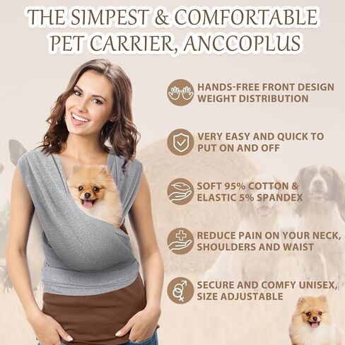Dog Sling Carriers, Cat Wrap Carrier Chest, Front Facing Dog Sling, Hands Free, Size Adjustable, Soft Cotton, Swaddle Bag for Outdoor(Light Grey) in Kuwait