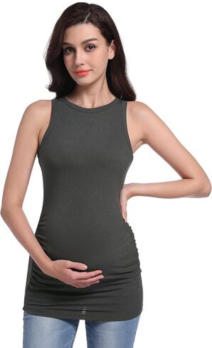 V VOCNI Maternity Tank Tops Women's Sleeveless Racerback High Neck Casual Ribbed Fitted Tops Cami Top Shirt Pregnancy Tee in Kuwait