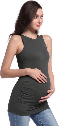 V VOCNI Maternity Tank Tops Women's Sleeveless Racerback High Neck Casual Ribbed Fitted Tops Cami Top Shirt Pregnancy Tee in Kuwait