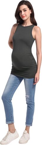 V VOCNI Maternity Tank Tops Women's Sleeveless Racerback High Neck Casual Ribbed Fitted Tops Cami Top Shirt Pregnancy Tee in Kuwait