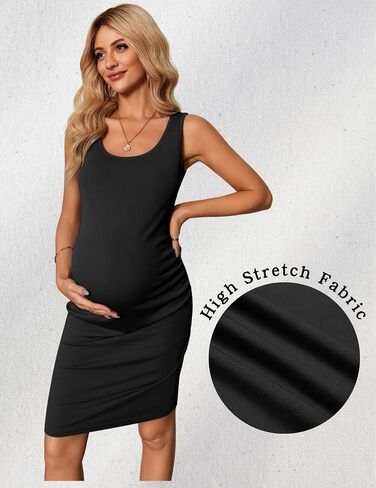 Ekouaer المرأة الصيف فستان حمل الجانب Ruching بلا أكمام Bodycon فستان لطيف الحمل S-XXL in Saudi Arabia