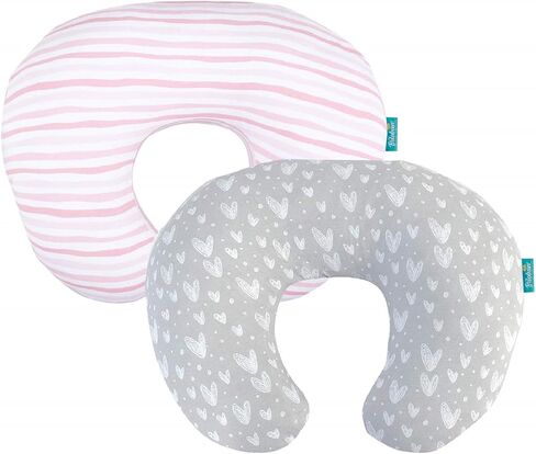 Cotton Nursing Pillow Cover Compatible with Boppy Pillow 2-Pack | 100% Jersey Cotton, Soft & Breathable, Machine Washable, Fits Standard Nursing Pillows, Stars & Hearts Print in Saudi Arabia