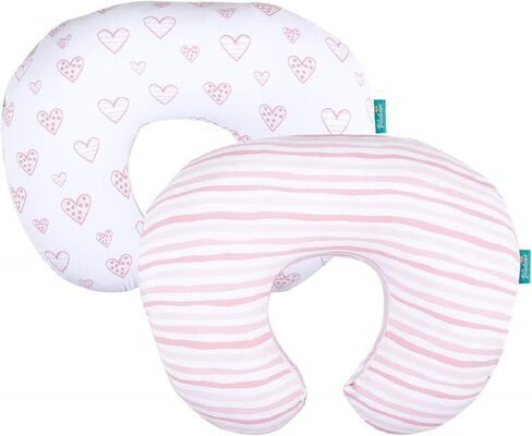 Cotton Nursing Pillow Cover Compatible with Boppy Pillow 2-Pack | 100% Jersey Cotton, Soft & Breathable, Machine Washable, Fits Standard Nursing Pillows, Stars & Hearts Print in Saudi Arabia