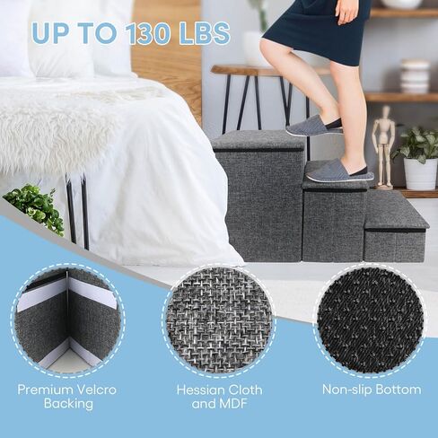 petizer Dog Stairs for Small Dogs, Foldable Dog Stairs with Storage Box, Adjustable Height Steps to Get on Couch or Bed, for Cats Puppy and Dogs, Gray in Kuwait